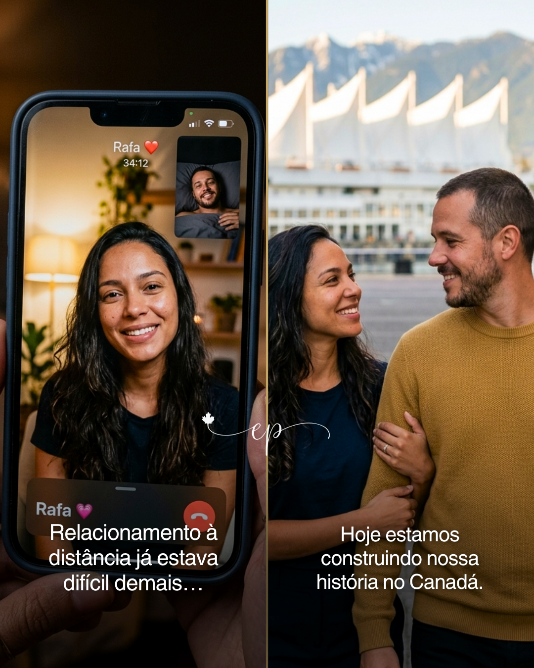 História de relacionamento à distância e vida construída no Canadá